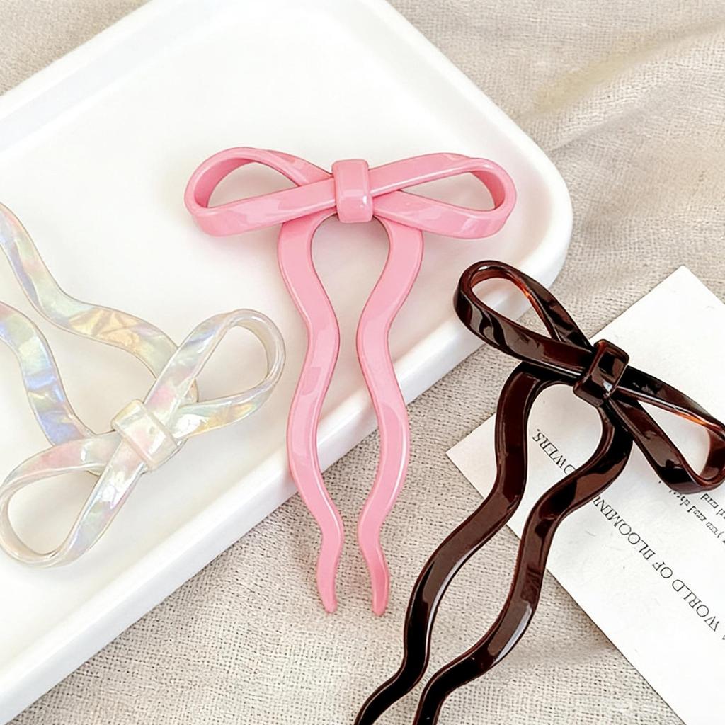 Ballet Style Colorful Bow Hairpin for Updo and Flyaway Hair - Cute Acetate Hair Clip
