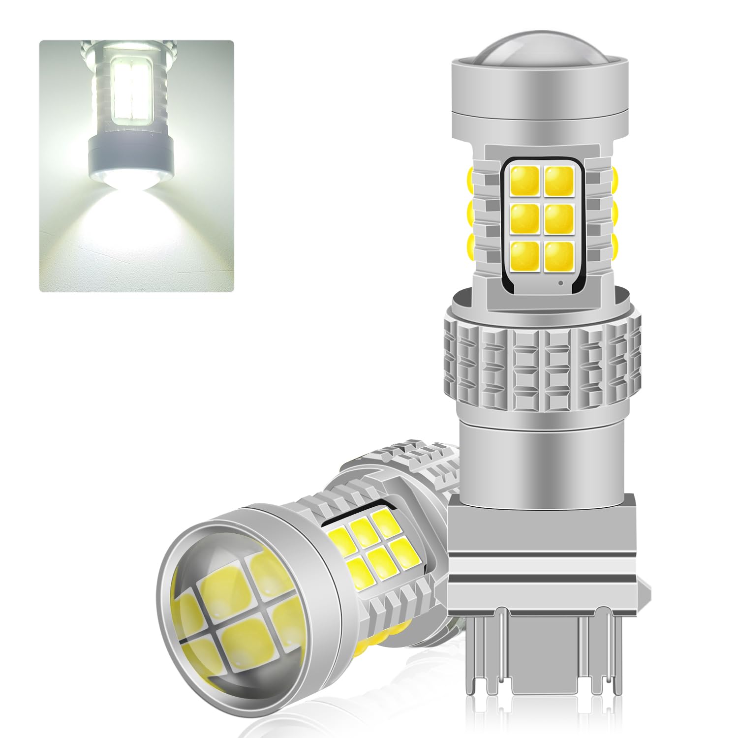 

Светодиодная двухцветная лампа Fenikso T25 3157 P27/7W заднего хода, указателя поворота, стоп-сигнала с T25 Double Ball белый