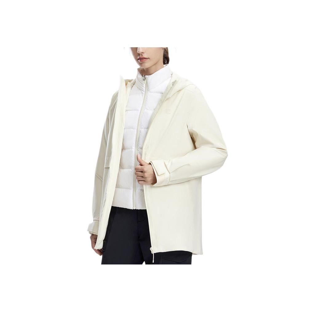 FILA Solid Color Hooded Straight Cut Warm Three In One Down Jacket Women outerwear Asparagus-White A11W347909F-IV