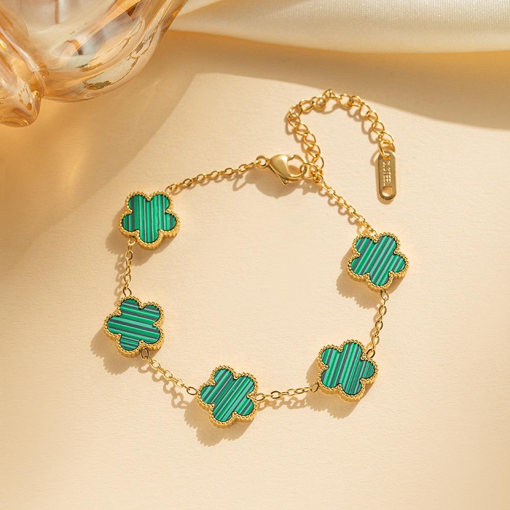 Lucky Straw Five Leaf Flower Bracelet Women's Light Luxury Premium Feeling 18k Non-Fading Waterproof Stainless Steel Bracelet