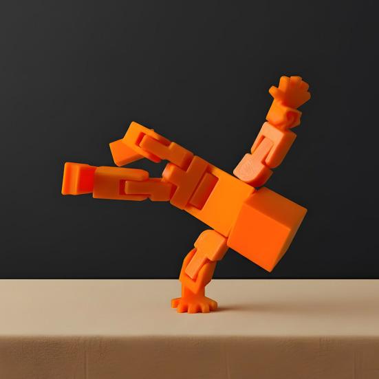 3D Printed Cube Robot Figurine Movable Joints Cube Man Stress Relief Toy Home Office Desktop Decoration Ornament
