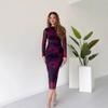 2025 Autumn Women's Retro Casual Print Dress - European & American Style, Round Neck, Waist-Cinching Elegant Fashion