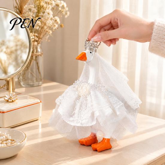Wedding Dress for Goose Ornament 7 Inch Mini Outfit, Lace Tulle Bridal with Crown, Miniature Veil & Pearl Bracelet, Cute Figurine Costume Tabletop