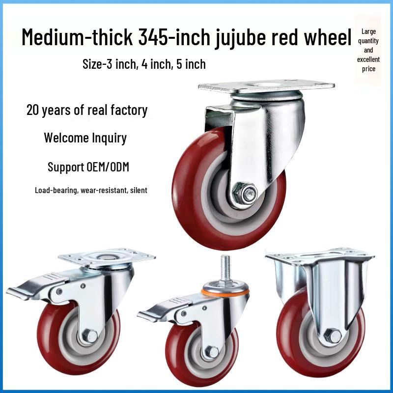 

Medium Duty Swivel Casters with Brake, 3 , 4 , 5 in Jujube Red for Industrial Trailers 3-inch Directional