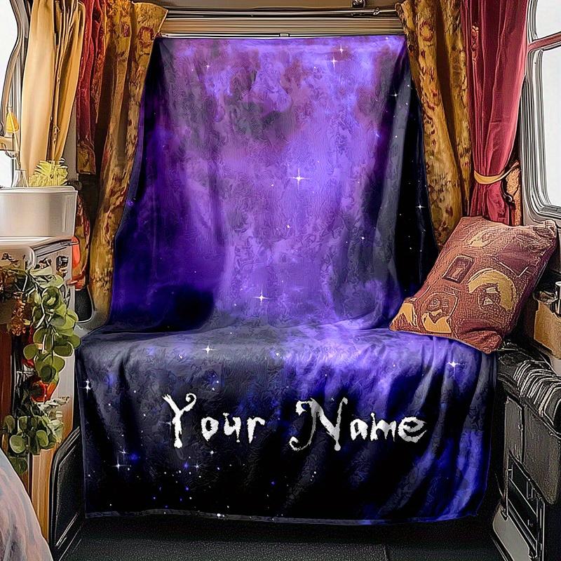 Purple Starry Sky Blanket Personalized Name Soft Comfortable Stylish Blanket Car Blanket Perfect For Travel Camping Outdoor Home Suitable For All