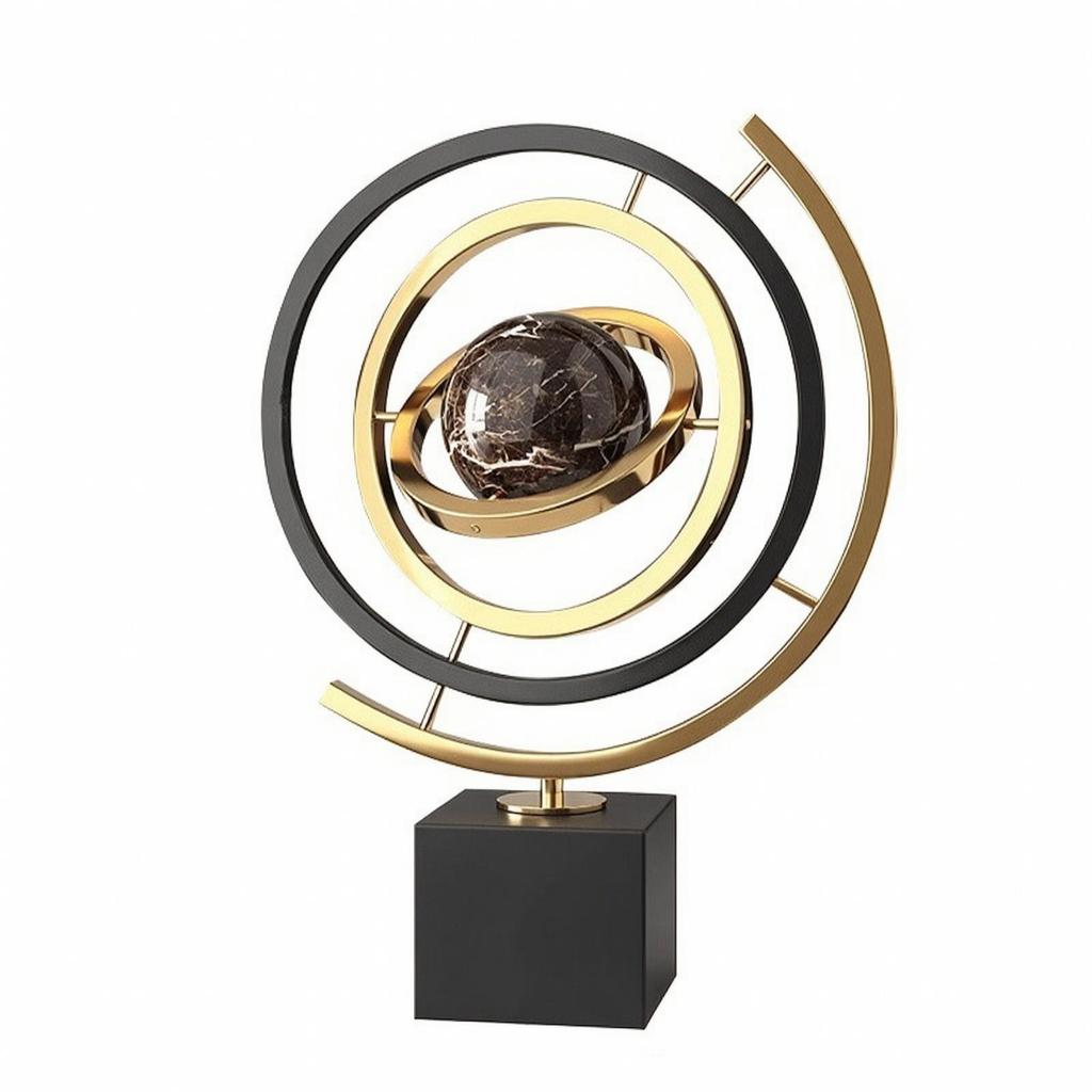Modern-Luxury Globe Ornament with Marble Base Elegant Rotating Orbital