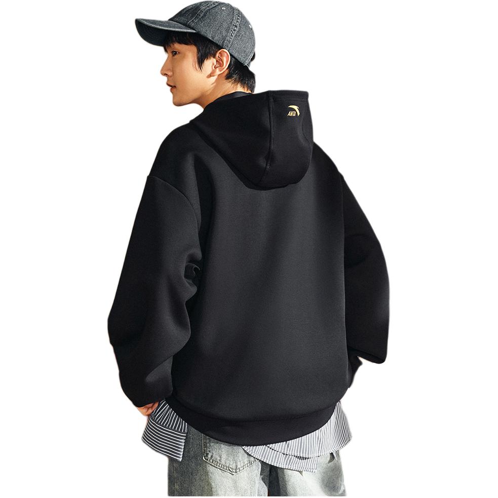 Anta Sports Lifestyle Series Letter Hooded Comfortable Breathable Versatile Loose Sweatshirt Unisex Sweatshirt Black 952518703-5