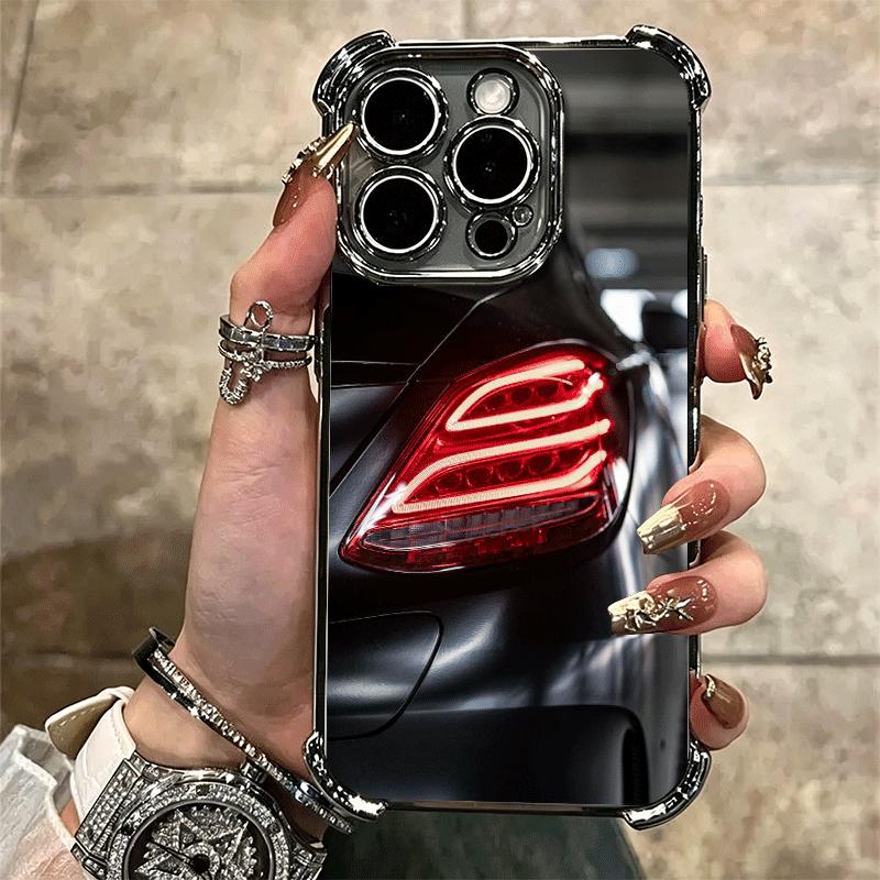Sports Car Cool Taillight Plating Phone Case For Iphone 16 17 Pro Max Air 16E 14 15 Plus 12 13 Mini Anti-Fall Airabag Cover
