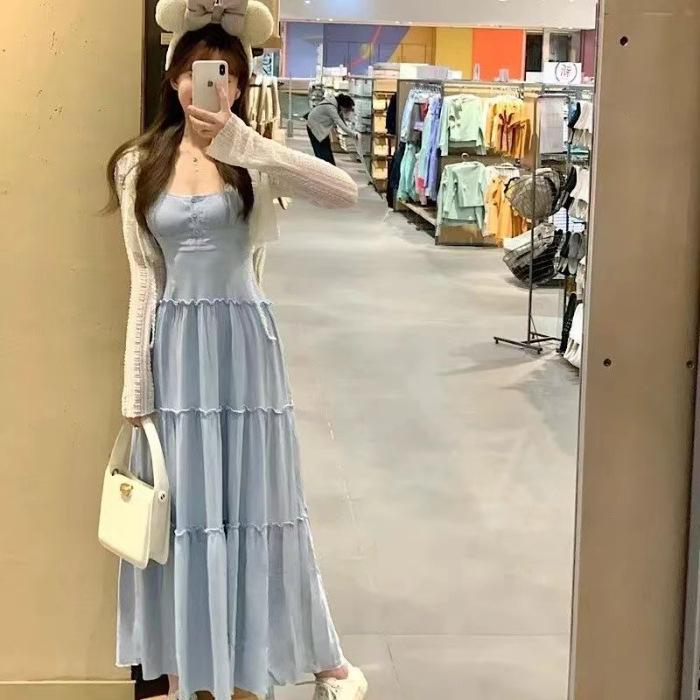 2026 Summer Pink Suspender Skirt Women's Spring Summer Seaside White Dress Sweet Cake Long Dress Waist Skirt