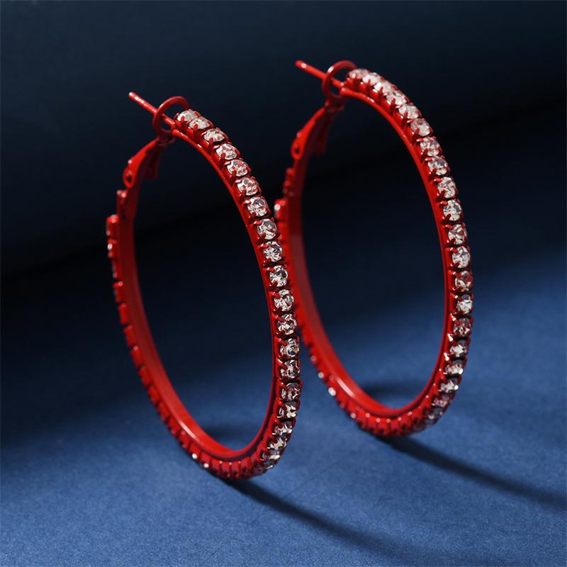 Exaggerated Sparkly Rhinestone Hoop Geometric Earrings Hook for Women Big Round Pierced Earrings Wedding Party Jewelry Gifts