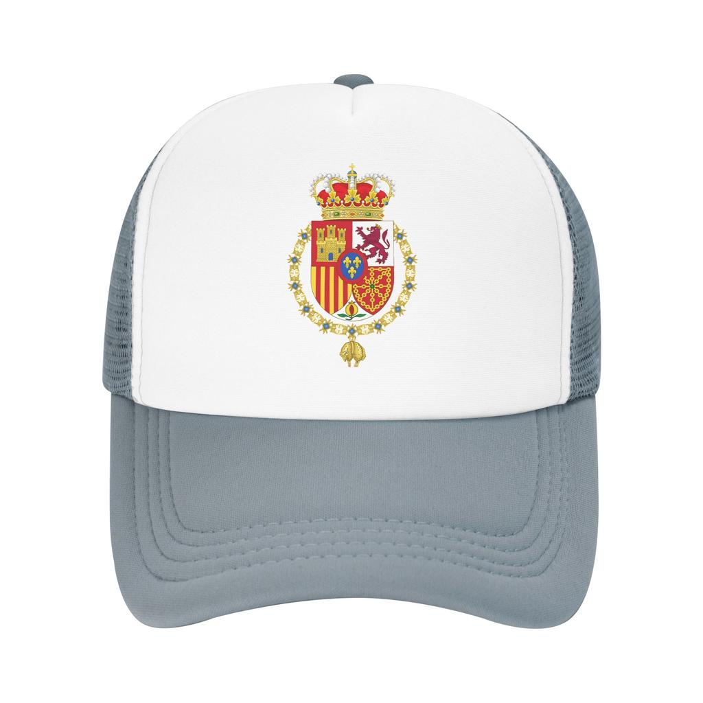 King of Spain Coat of Arms Sun Hats FeUnisex Unisex Mesh Trucker Hat Breathable Print Hiking Fishing Baseball Caps Birthday Present