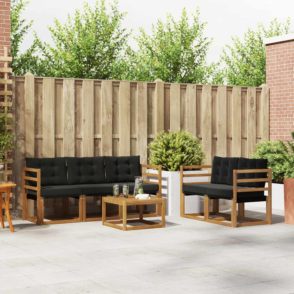 Outdoor Sofa Set with Cushions 6 Pcs Natural and Black