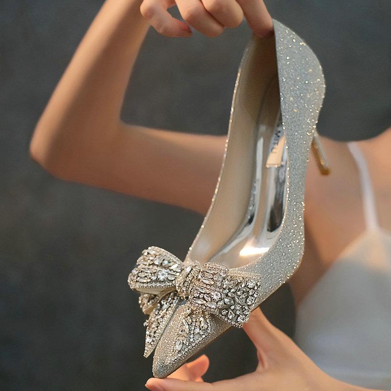 Fashion Small Crowd Into The Milky Way Wedding Shoes Bride Shoes Senior Sense Not Tired Feet Main Wedding Heels Glass Shoes Girls Single