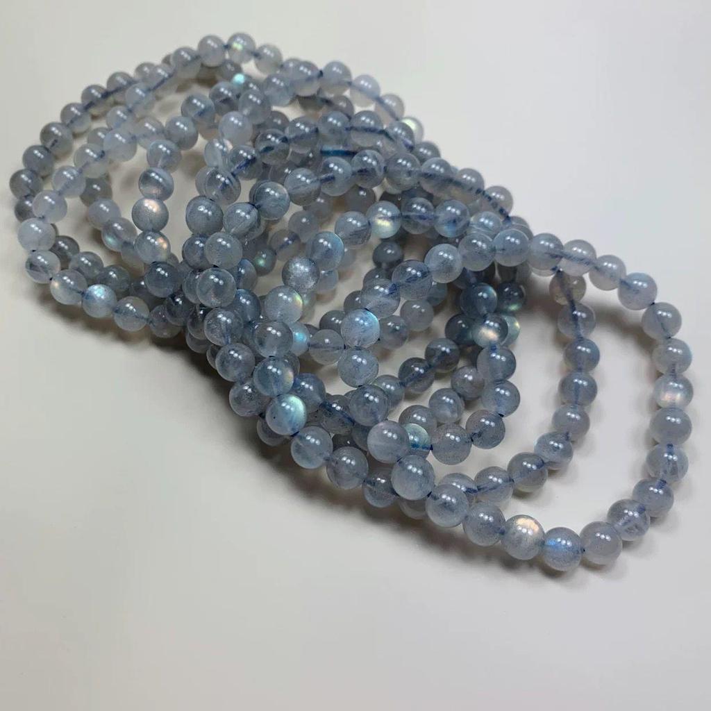 Natural Grey Moonstone & Labradorite Women's Bracelet - Elegant Single Strand for Couples