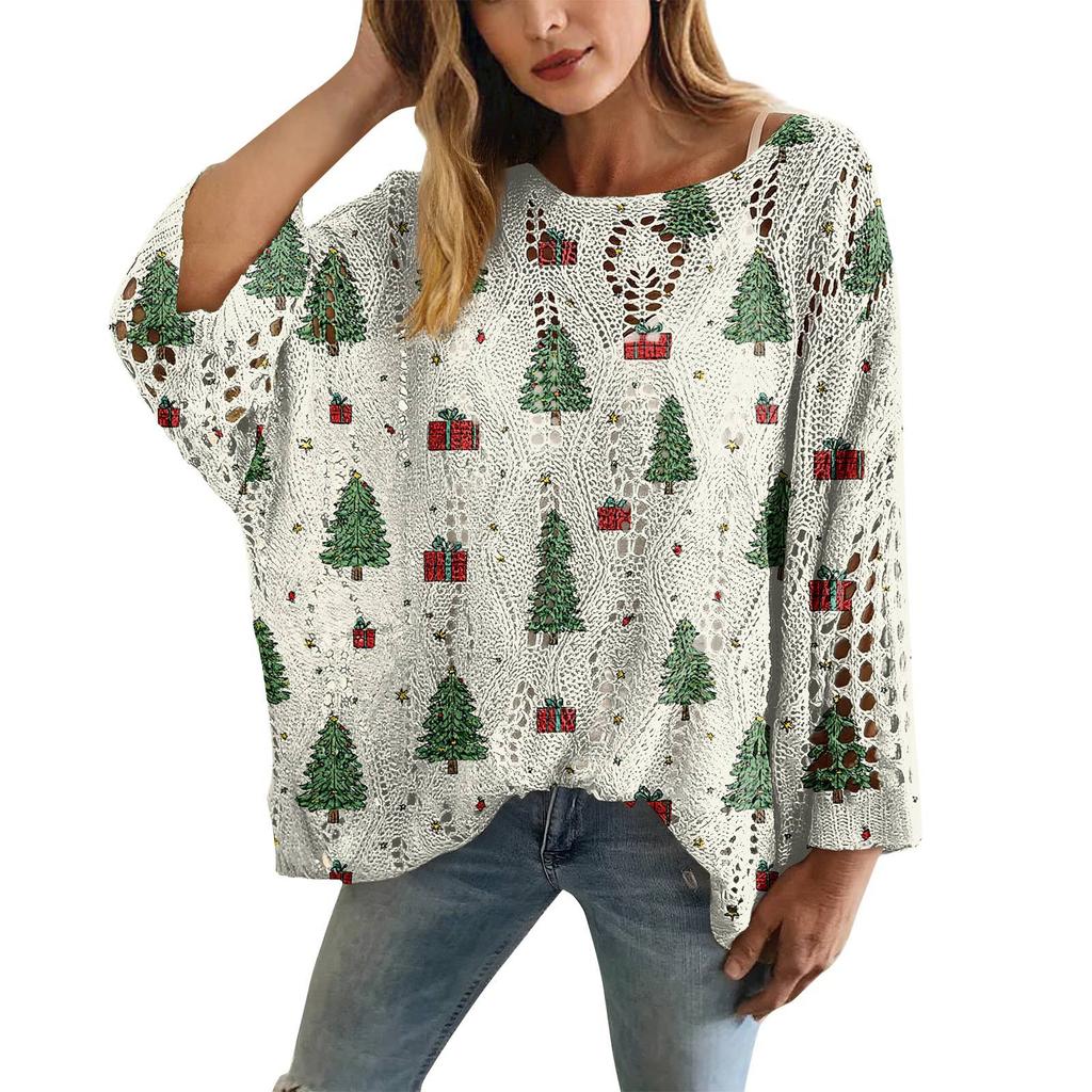 XY-LK01-Pullover hollow blouse 3D printed sweater spring and summer new