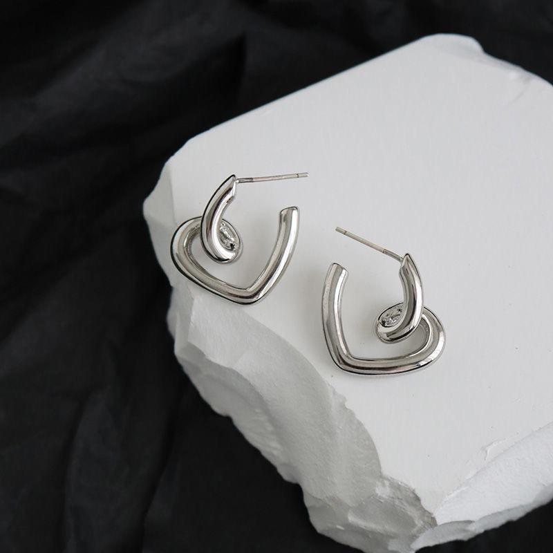 Korean Trendy Heart Earrings Vintage Silver Color Plated Texture Irregular Love Stud Earring For Women Jewelry Gifts Wholesale