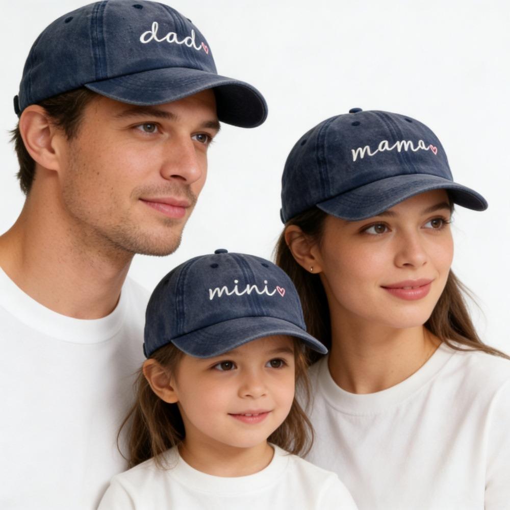 Adjustable dad mama mini Love Caps Washed Cotton Embroidery Baseball Cap Gifts