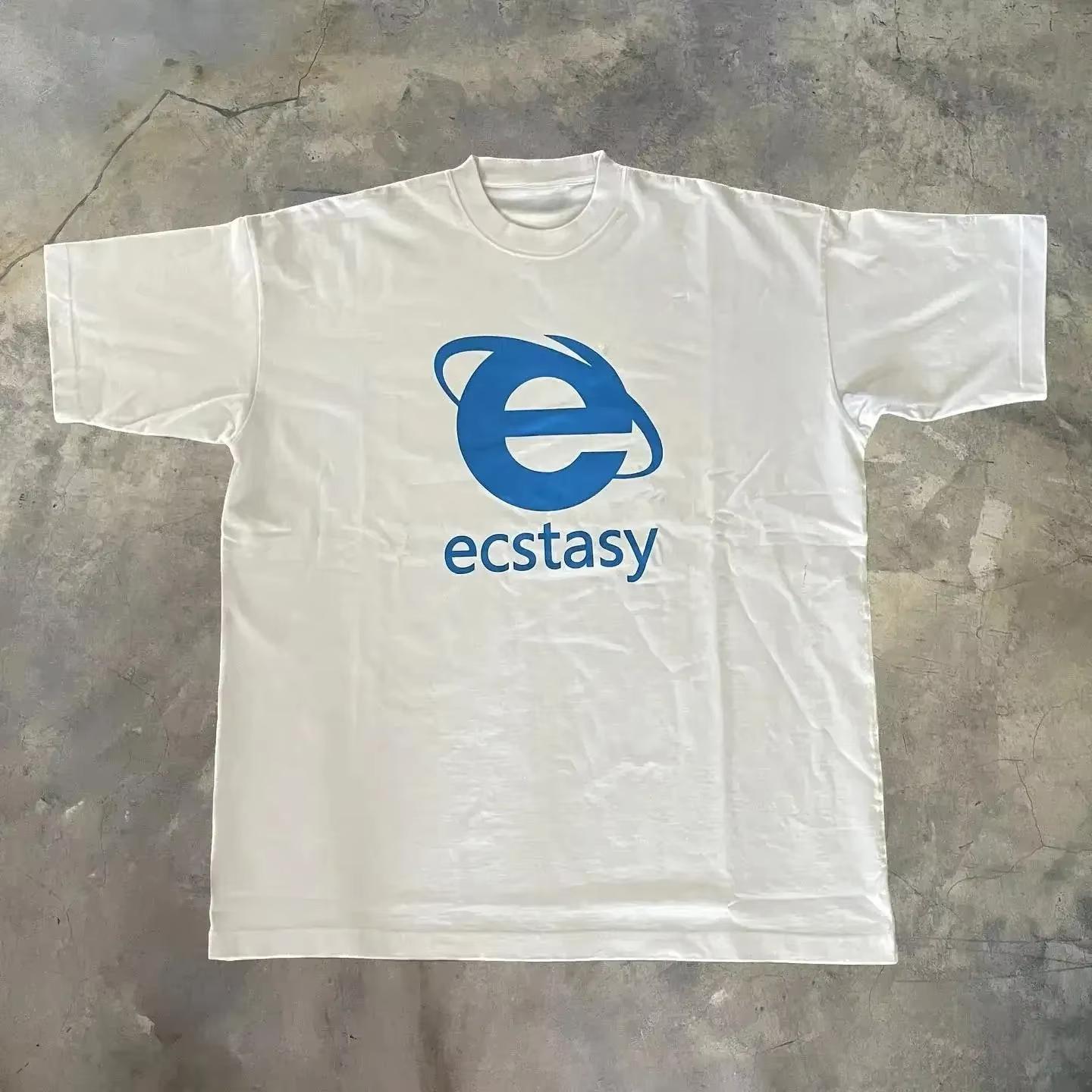 

2026 Streetwear Ecstasy T Shirt Y2K Men s Harajuku White T-shirt Letter Pattern Printing Oversize Loose Short-sleeved Gothic Top 4XL