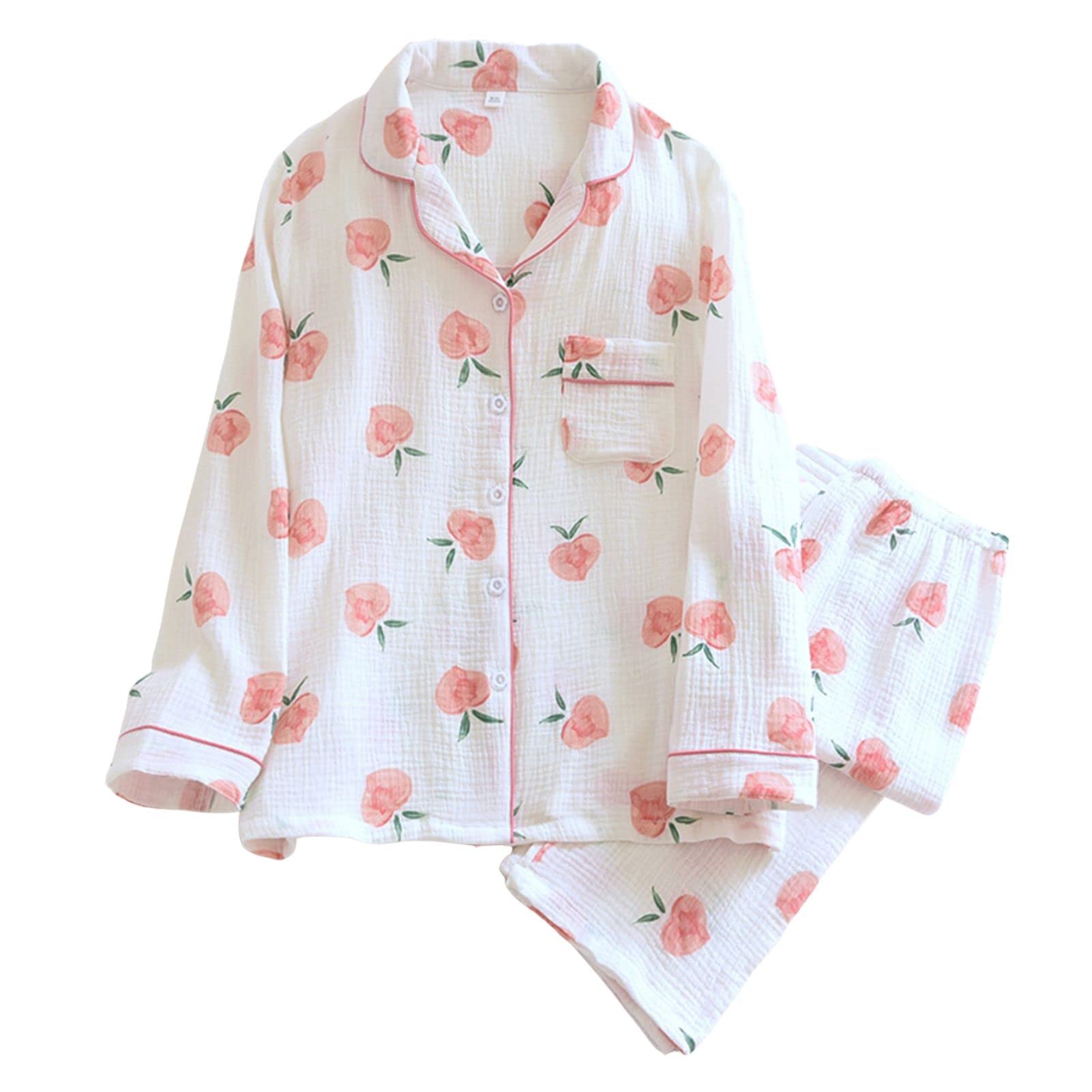 

Double Long Front Loungewear Top and Bottom Gela Cute Hospital Peach Loose Gentle on the Sweat Absorbent [OLATONG] Women s Pajamas, 100% Cotton, білий