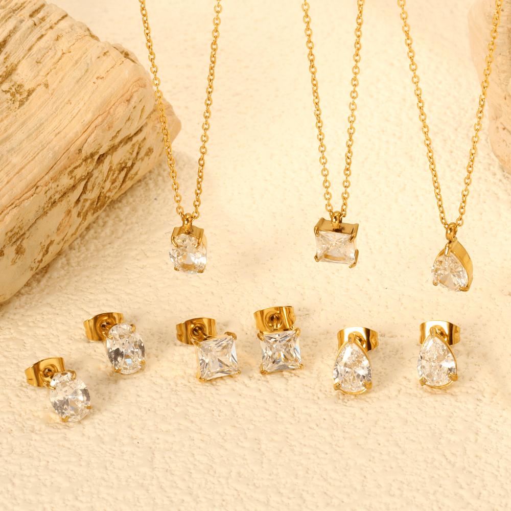 European and American Temperament, High-end Stud Earrings, Necklace, Exquisite Water Drop-shaped Geometric Jewelry Set, Women