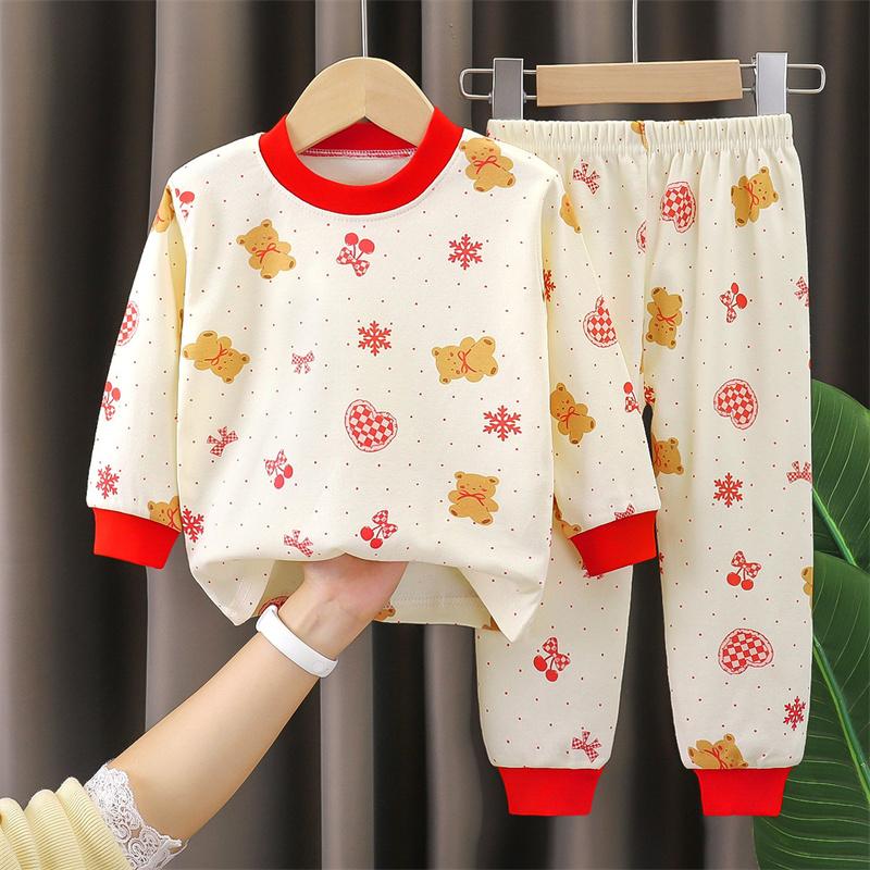 2026 Summer Children Full Sleeve Underwear Suits Baby Spring O-Neck Cartoon Cotton Pajama Set Long Pant Kids Home Wear Clothing Suit for Girl Boy