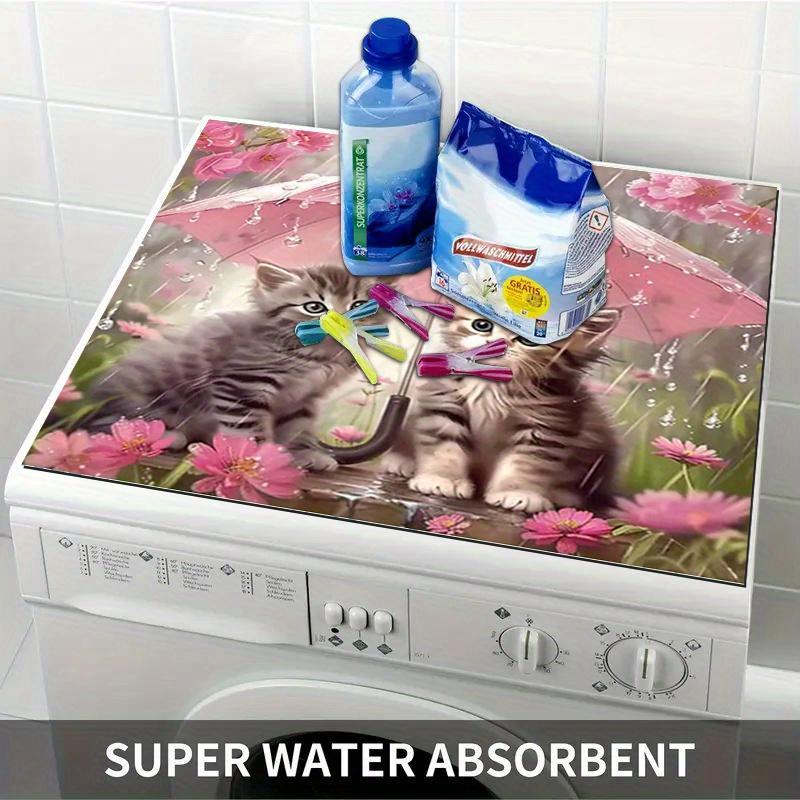 1Pcs Rubber Drying Mat With Cat and BirdPattern For Coffee Shop Restaurant Kitchen Carpet Tableware Durable Diatom Mud Table Mat Pet Mat Coffeeware