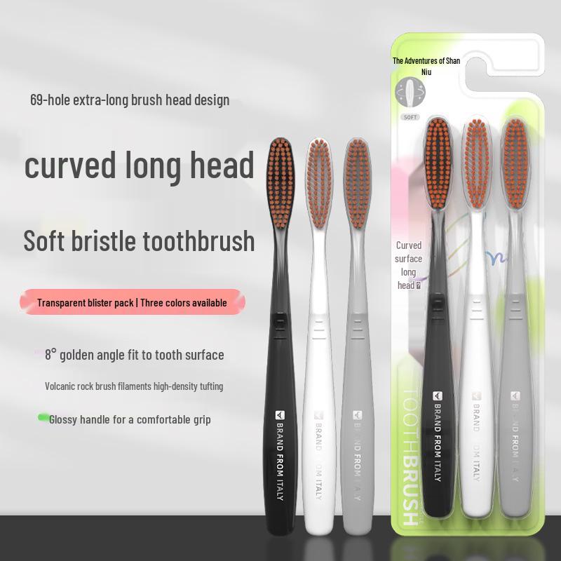 Little Calf Adventure Soft Bristle Toothbrush Set - 3-Pack for Adults, Curved Head Design