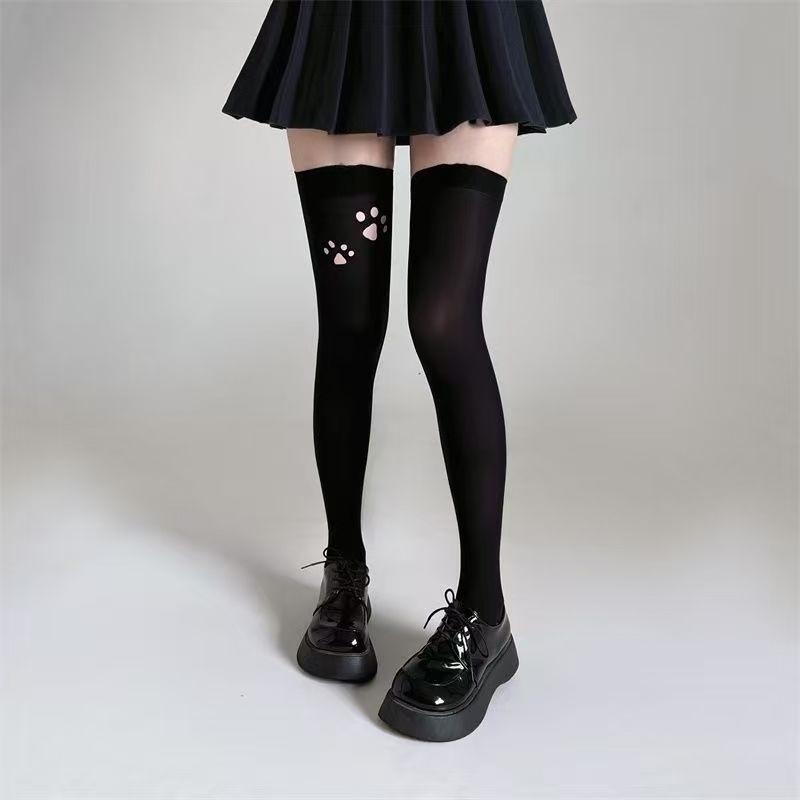 Velvet Stockings Small Tits Dog Paw Print Suspenders Stockings Cute Cartoon Socks Cat Paw College Wind Knee Socks