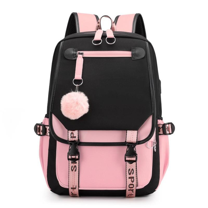 Large Capacity Korean Style Backpack with USB Port Casual Solid Color Multi-compartment Laptop Bag for Students