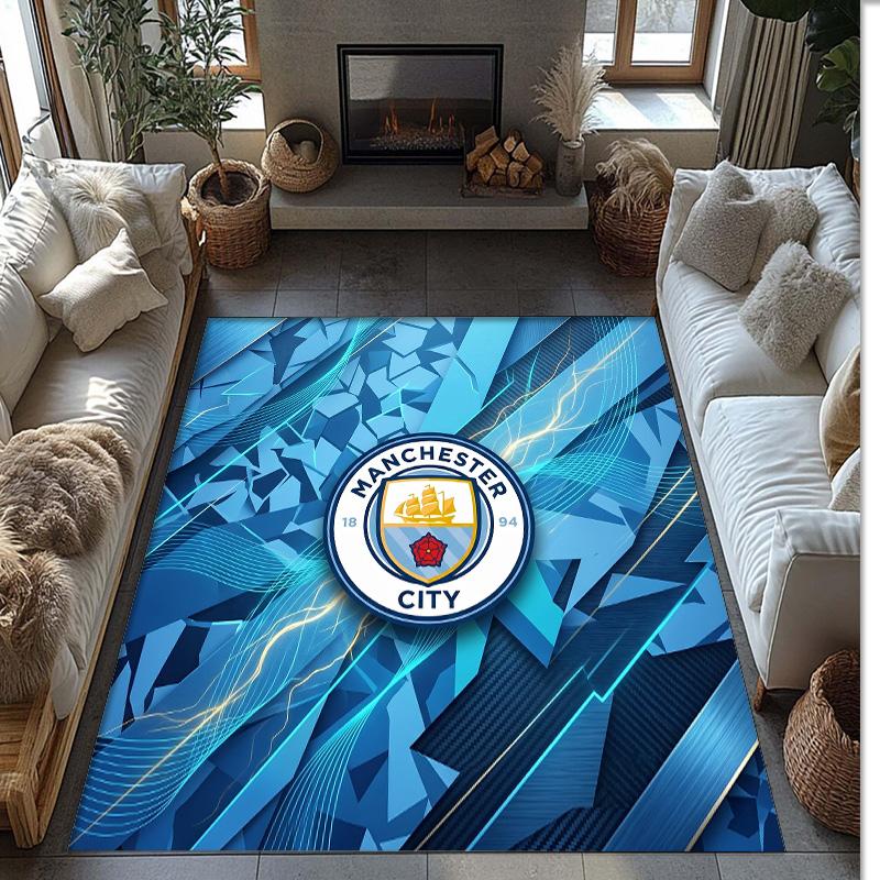 Manchester City Printed Flannel Area Rug Non Slip Soft Polyester Floor Carpet Indoor Decor Mat for Bedroom Living Room Sofa