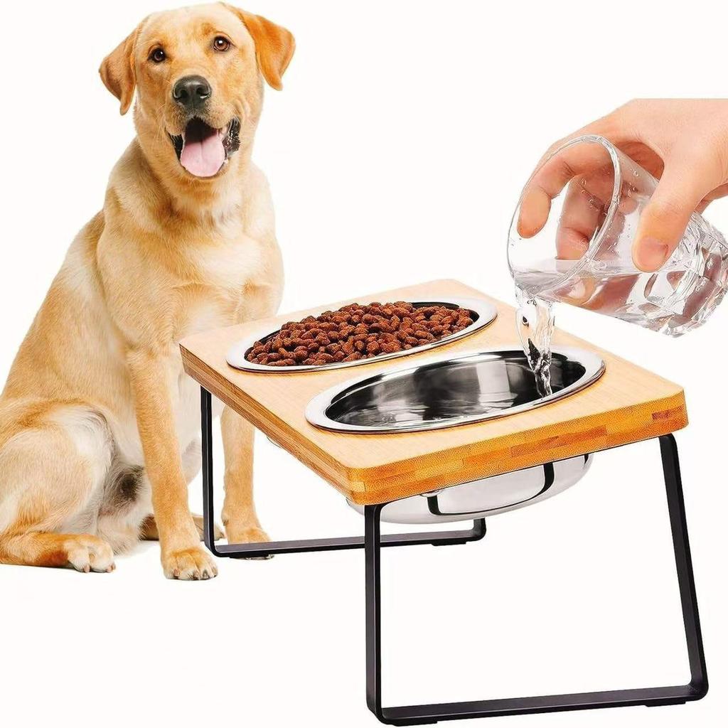 Elevated Double Pet Bowl: Anti-Spill Stainless Steel Bowl for Cats & Dogs, Protects Necks