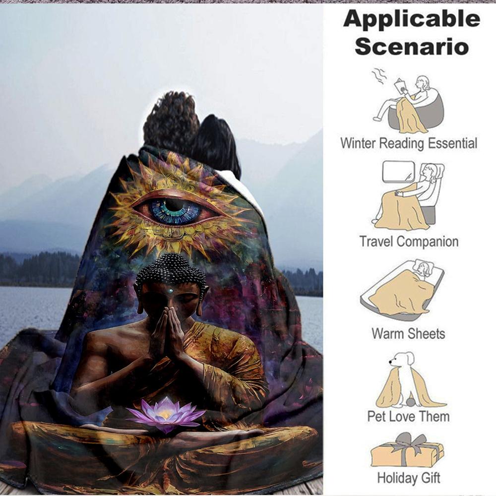 1PC Buddha Statue Print Blanket, Soft Throw Blanket - Warm & Cozy for Couch, Bed, Office, and Travel Yy250912196