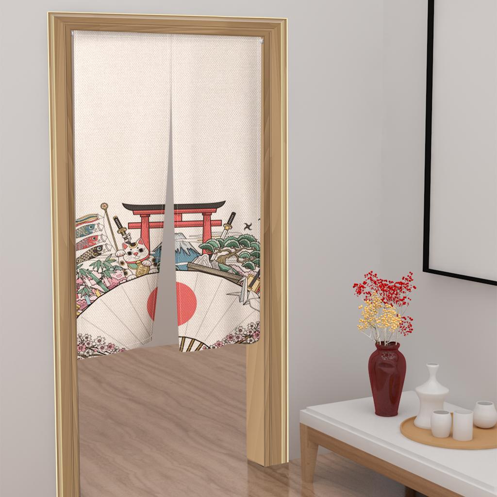 Japanese Style Noren Door Curtains Mountain Izakaya Dining Room Partition Linen Doorway Curtain Kitchen Entrance Half Curtain