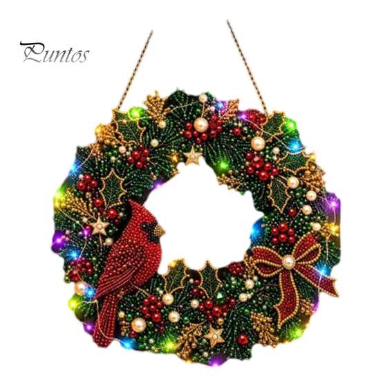 DIY-Feiertagshandwerk für Erwachsene Weihnachts-Diamantmalerei-Kranz-Set mit LED-Lichterkette, Schneemann-Perlenkunst Hängendes Ornament für Erwachsene, Acryl