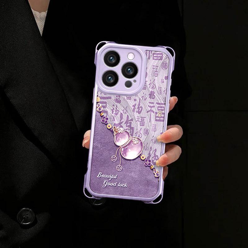 Baifu gourd is suitable for Apple 13Pro mobile phone case 16 lanyard 15p feather yarn 14 anti-drop 13 simple 12 bracket case