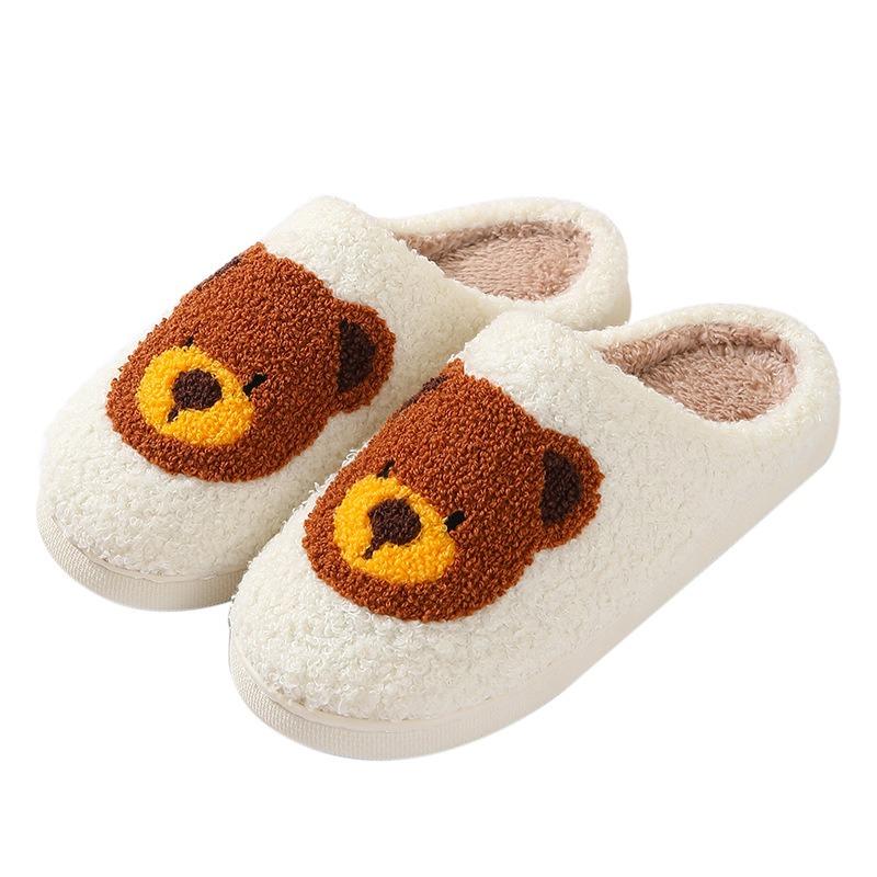 Winter cartoon than a bear smiley face cotton slippers women's indoor home plush warm slippers winter