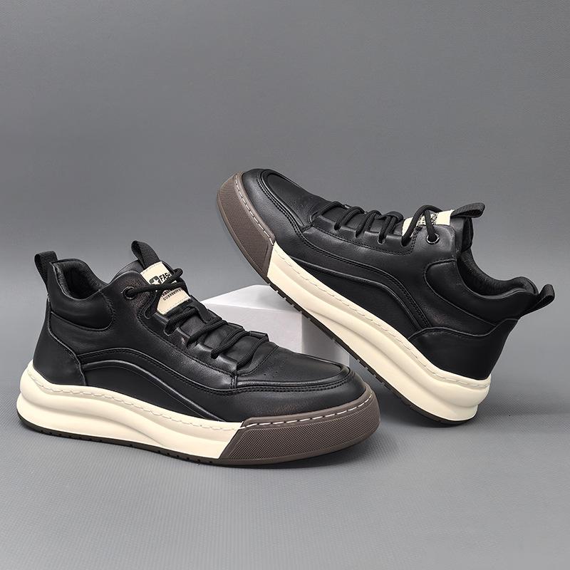 Winter Men'S High-Top Board Shoes Men'S Leather Shoes European Station Men'S Shoes British Style Casual High-End Cotton Shoes