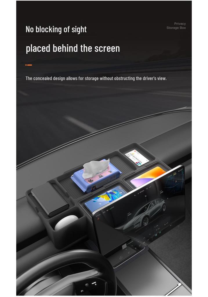 Tesla Model Y Rear Screen Storage Box with Phone Holder