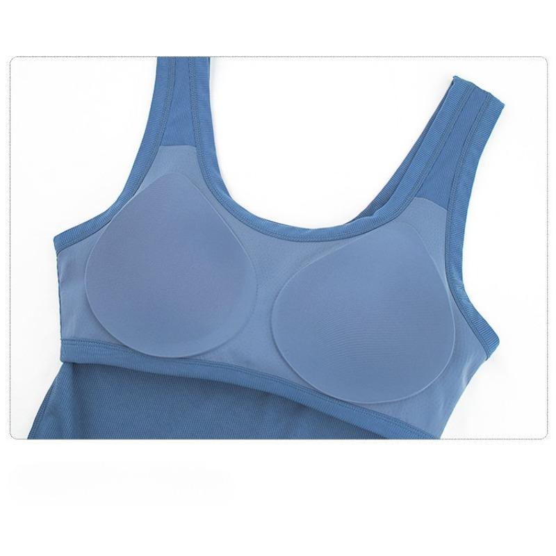 Geripptes Tanktop für Damen in U-Form mit herausnehmbaren BH-Polstern, schmale Passform, einfarbig, lässig, Tanktops innen und außen