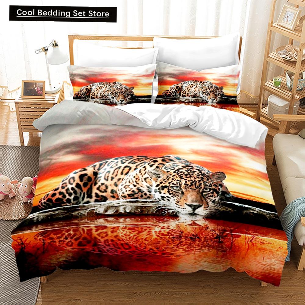 Leopard Duvet Cover King Queen Size Brown Cheetah Bedding Set for Kids Teens Adults Wild Animal 2/3pcs Polyester Comforter Cover