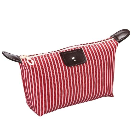 Striped Cosmetic Bag Portable Zippered Small Makeup Bag Foldable Stylish Toiletry Bag for Makeup красный