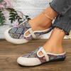 Ethnic Style Embroidered Shoes  Linen Breathable Half Slippers For Women With Soft Soles Women's Cloth Shoes For One Foot