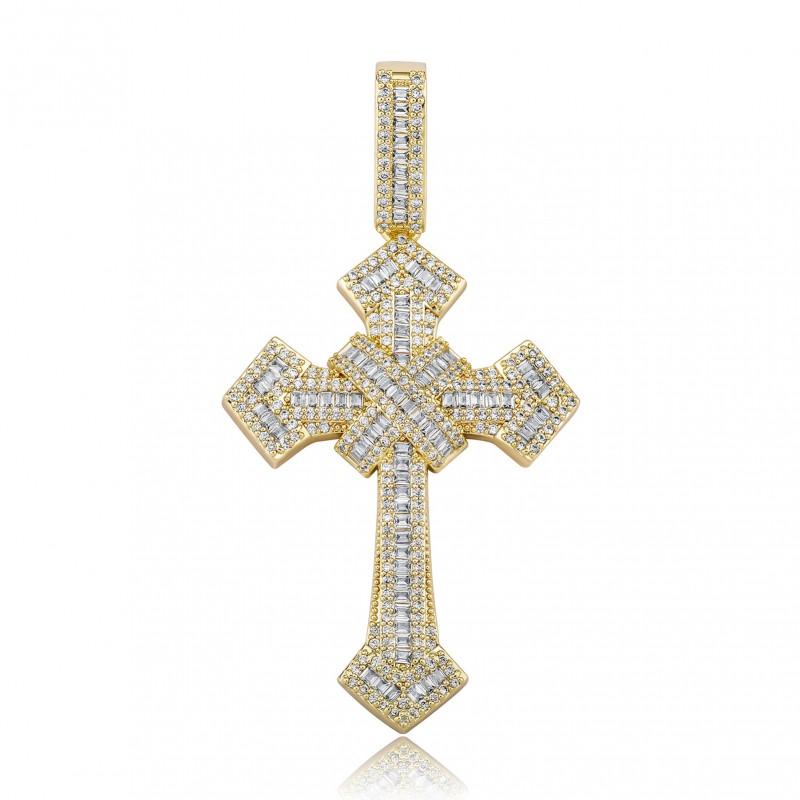 Copper Cross Pendant Necklace With Zircon Stones Full Hip Hop Style Men