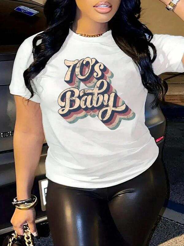 Unisex s  70 s Baby  Print Round Neck Graphic T-Shirt, Vintage Graphic Unisex s T-shirt, Trendy Casual Short Sleeve Unisex s T-shirt S