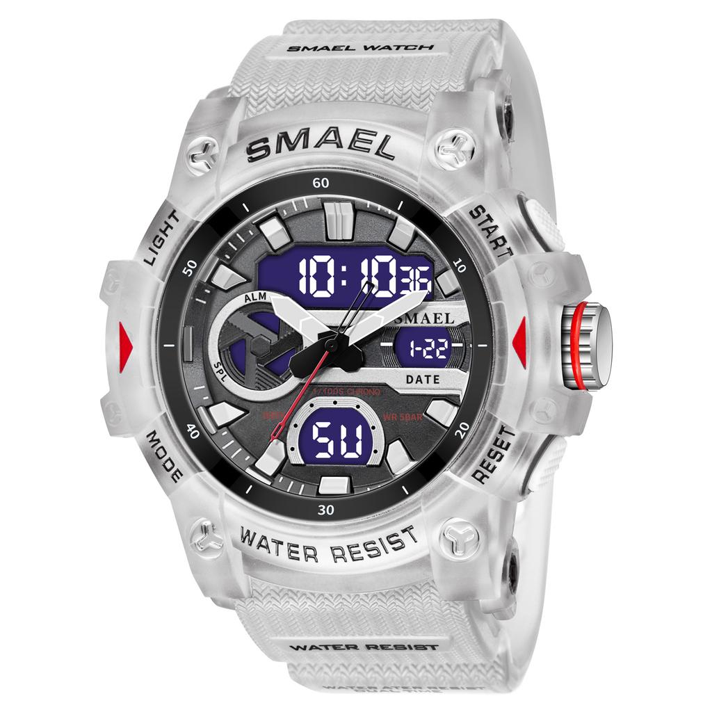 SMAEL Sports Watches 50m Waterproof DUAL DIAL TWO TIMEZONE Watch Stopwatch Alarm Clock 8086 Young Fashion Quartz Wristwatches