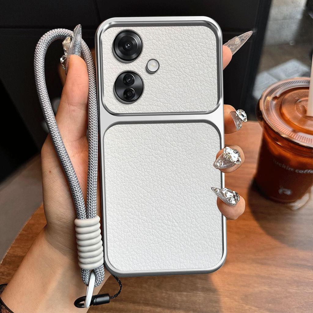 Luxury Big Window Phone Case with Lanyard for OPPO Reno11 F 5G Premium Textured Casing