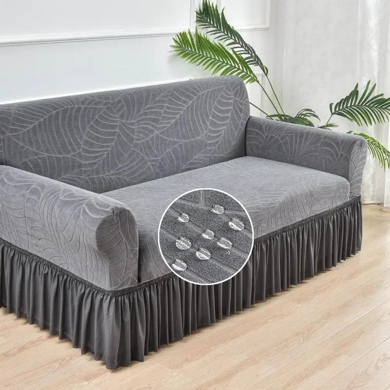 

Waterproof Stretch Sofa Slipcover with Skirt, Jacquard Leaf Pattern, Non-Slip Couch Cover for 1, 2, 3, 4 Seater, 1Pc 1 seater(90-140cm) темно-сірий колір