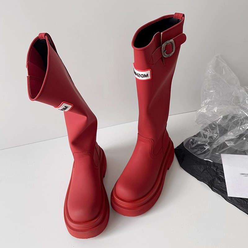 Thick-soled Non-slip Tall Red Rain Boots 2025 Outdoor Camping Rain Shoes But Knee Travel Boots Knight Boots