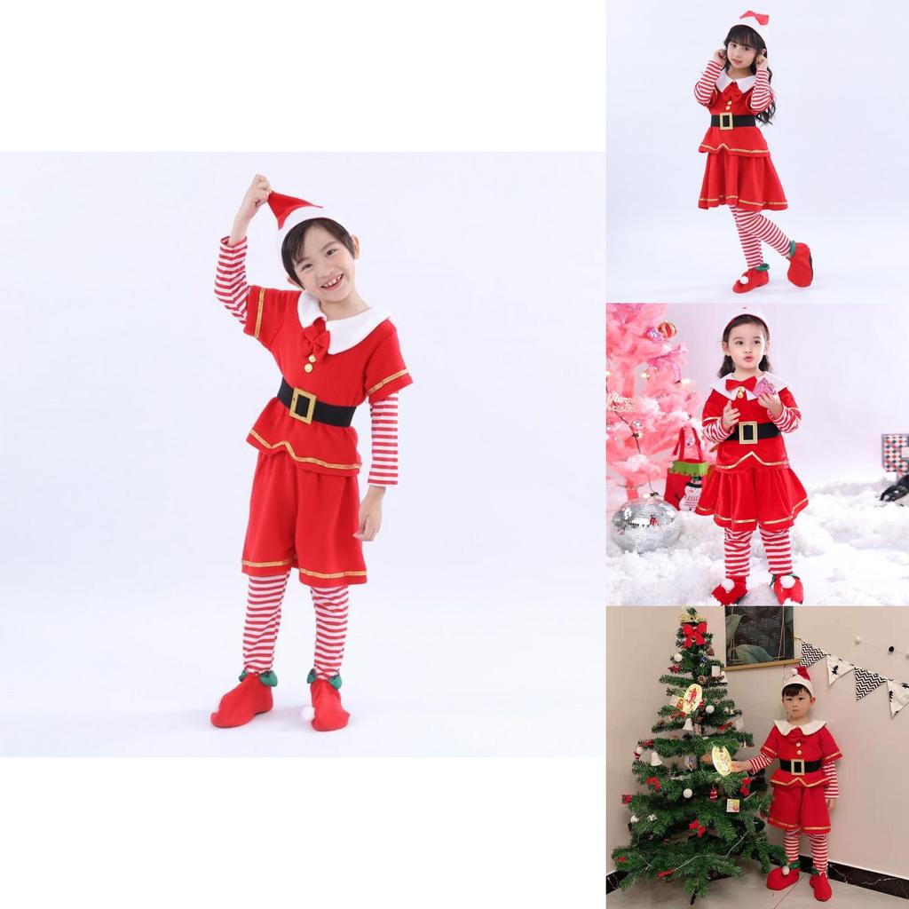 Santa's Christmas Xmas Party Costume For Boys Girls Elf Outfit Suit