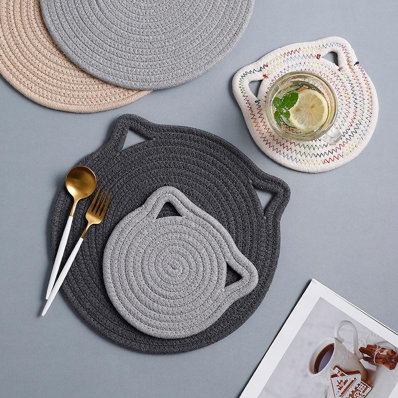 Cartoon Cat Hanging Placemat for Dining Table Decor Plate Dish Mat Coaster Cup Cotton Pot Holders Insulation Pad Kitchen Home